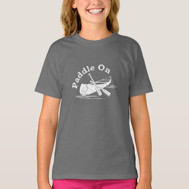Distressed Paddle On Design - Flickor Grundläggand T Shirt (Framsida)