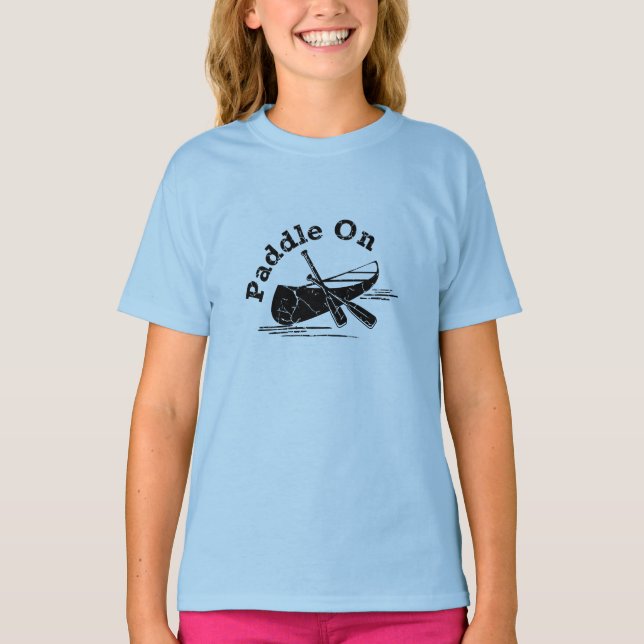 Distressed Paddle On Design - Flickor Grundläggand T Shirt (Framsida)