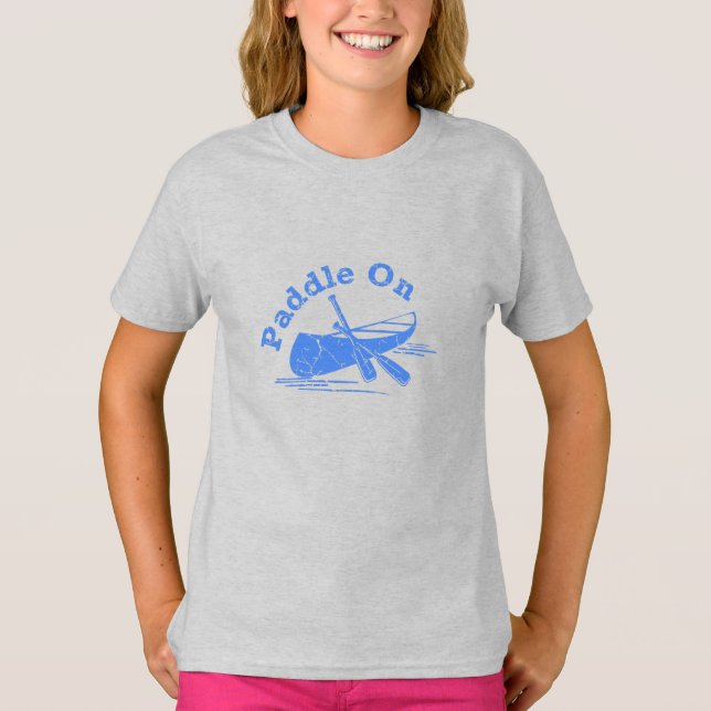 Distressed Paddle On Design - Flickor Grundläggand T Shirt (Framsida)