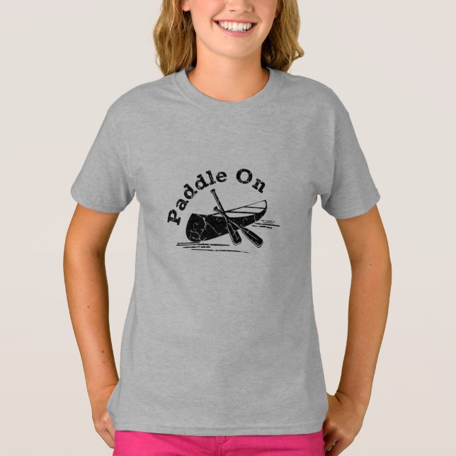 Distressed Paddle On Design - Flickor Grundläggand T Shirt (Framsida)