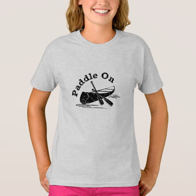 Distressed Paddle On Design - Flickor Grundläggand T Shirt (Framsida)