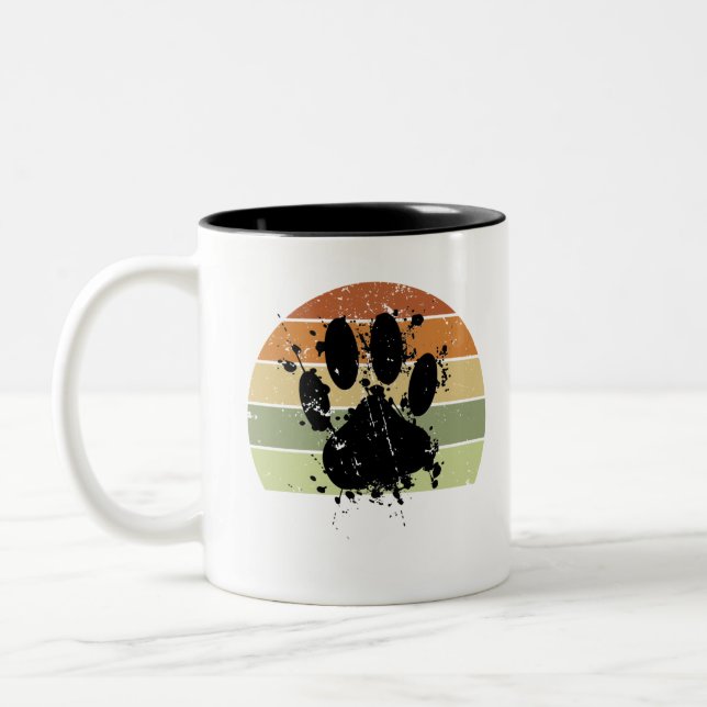 Distressed Paint Stänk Hund Tassavtryck Retro Soln Två-Tonad Mugg (Vänster)