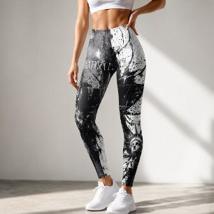 Distressed patriotisk grunge monokrom Americana Leggings