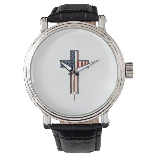 Distressed Patriotisk Kors Vektor Design_1 Armbandsur (Framsida)