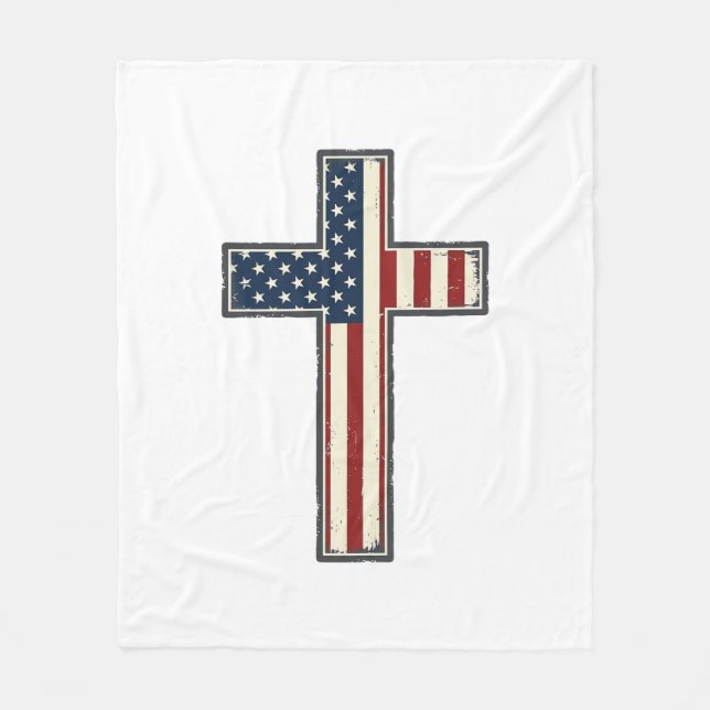 Distressed Patriotisk Kors Vektor Design_1 Fleecefilt (Framsidan)