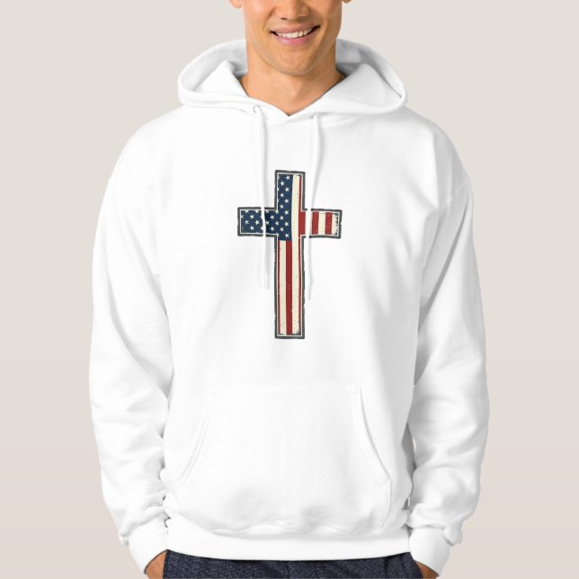 Distressed Patriotisk Kors Vektor Design_1 Hoodie (Framsida)