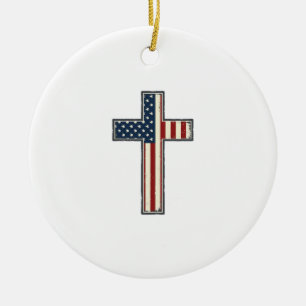 Distressed Patriotisk Kors Vektor Design_1 Julgransprydnad Keramik