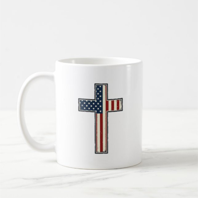 Distressed Patriotisk Kors Vektor Design_1 Kaffemugg (Vänster)