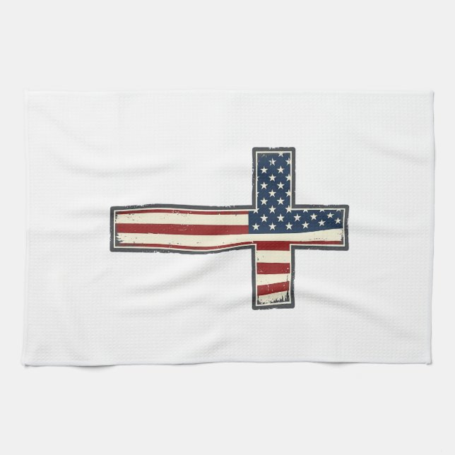 Distressed Patriotisk Kors Vektor Design_1 Kökshandduk (Horisontell)