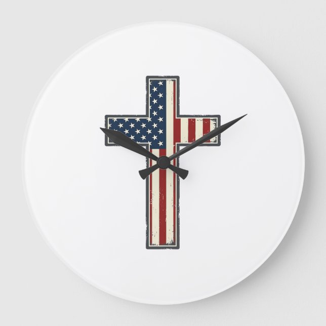 Distressed Patriotisk Kors Vektor Design_1 Stor Klocka (Framsida)
