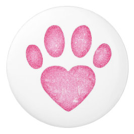 Distressed Pink Heart Pawprint Ceramic Knob Knopp