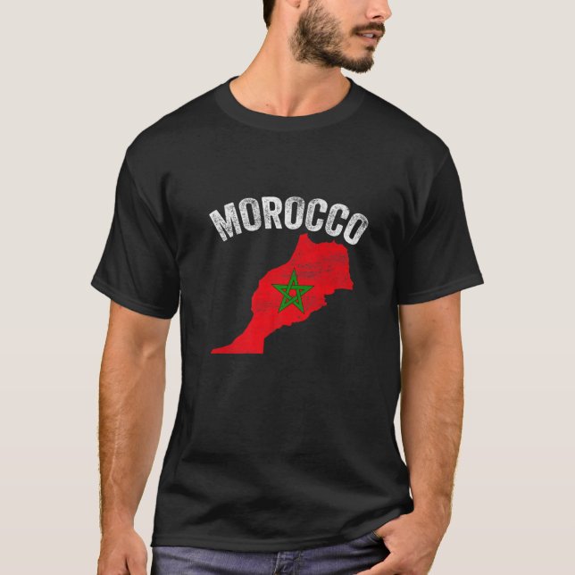 Distressed Retro Morocco Flag Morocco Map Patrioti T Shirt (Framsida)