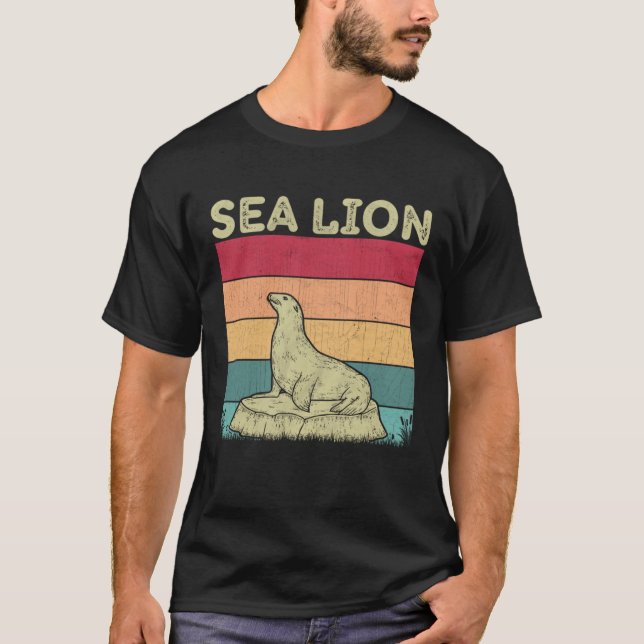 Distressed Sea Lion Lover Boys Girls Retro Style S T Shirt (Framsida)