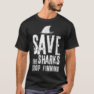 Distressed Sharks Fin Stop Finning Environmental V T Shirt