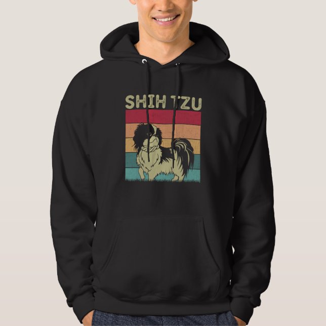 Distressed Shih Tzu Dog  Boys Girls Retro Shih Tzu Hoodie (Framsida)