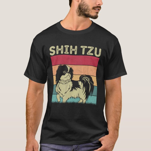 Distressed Shih Tzu Dog  Boys Girls Retro Shih Tzu T Shirt (Framsida)