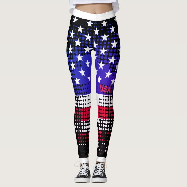 DISTRESSED Stars och stripes USA Dot Mönster Leggings (Framsida)