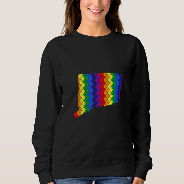 Distressed State of Connecticut LGBT Rainbow Gay P T Shirt (Framsida)