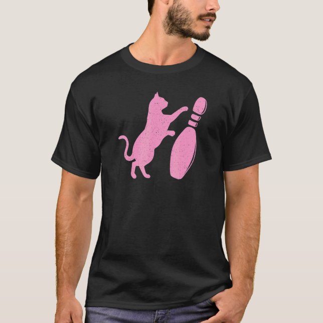 Distressed stil Söt katt välter bowlingkäglor T Shirt (Framsida)