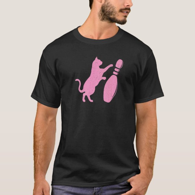 Distressed stil Söt katt välter bowlingpinne T Shirt (Framsida)