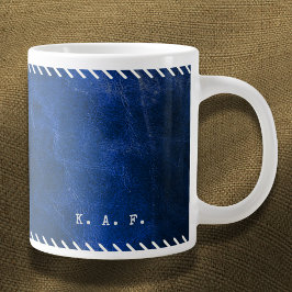 Distressed Stitched Blå Läderlook Archivist Jumbo Mugg