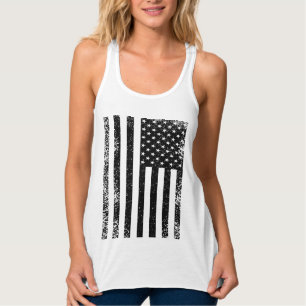 Distressed svart och vit amerikansk flagga linne med racerback 