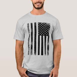 Distressed svart och vit amerikansk flagga tee shirt