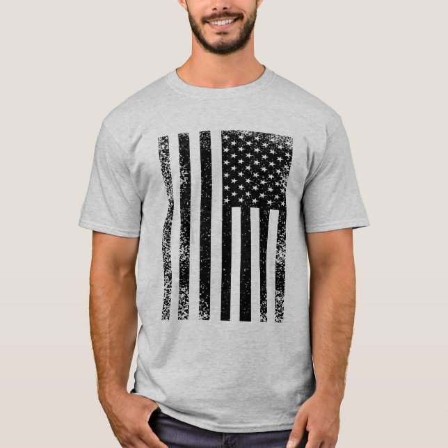 Distressed svart och vit amerikansk flagga tee shirt (Framsida)
