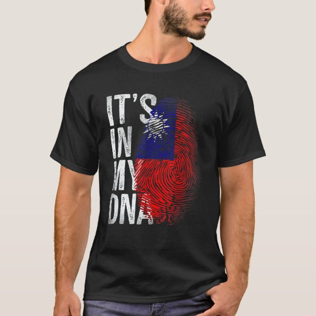Distressed Taiwanese Flag It's In My DNA Fingerpri T Shirt (Framsida)
