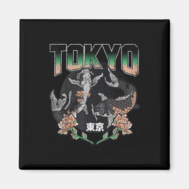 Distressed Tokyo Koi Fisk Estetisk Design, Japan  Magnet (Framsidan)