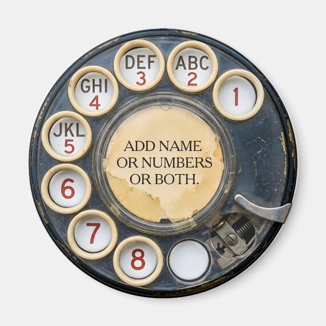 Distressed Vintage Svart Roterande Telefonnummer S Magnet (Framsidan)