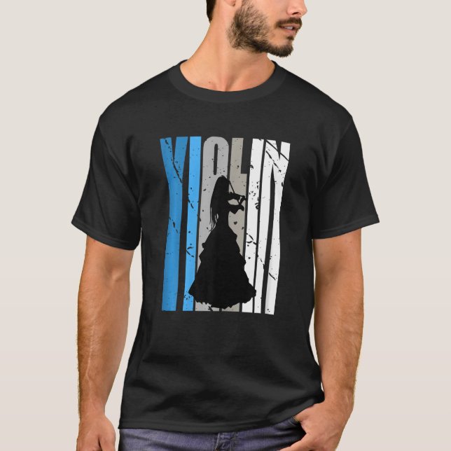 Distressed Violin Player Retro Female Words Text R T Shirt (Framsida)