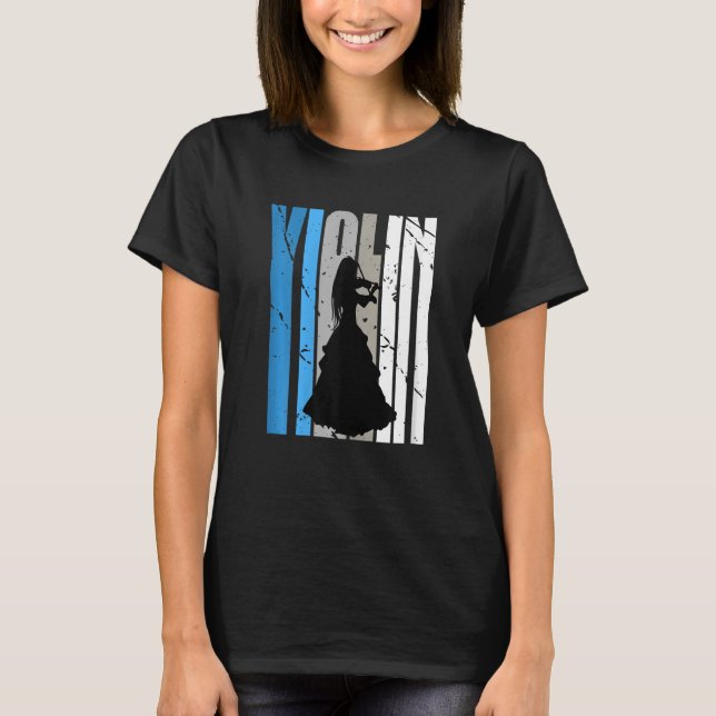 Distressed Violin Player Retro Female Words Text R T Shirt (Framsida)
