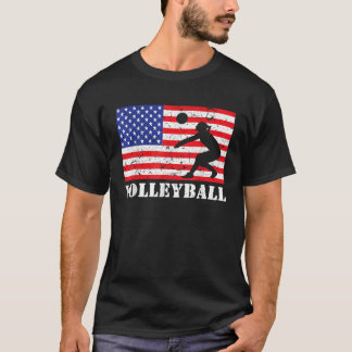 Distressed Volleyball USA Amerikansk Flagga Vintag T Shirt