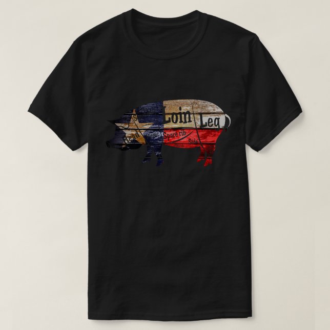 Distressedexas Flagga BBQ Gris Butcher Cuts Barbec T Shirt (Design framsida)