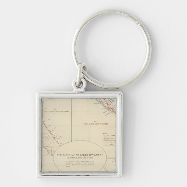 Distribution av markrörelser i Kalifornien Fyrkantig Silverfärgad Nyckelring (Framsidan)