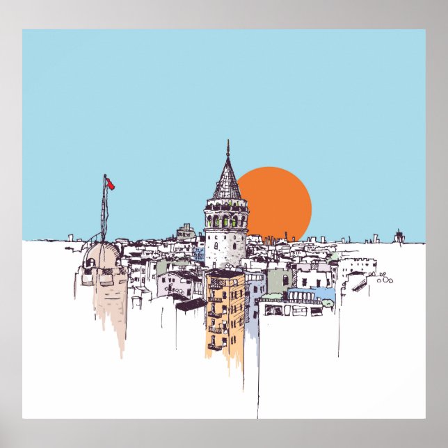 distriktet Galata Torn och Galata Beyoglu Istanb Poster (Framsidan)