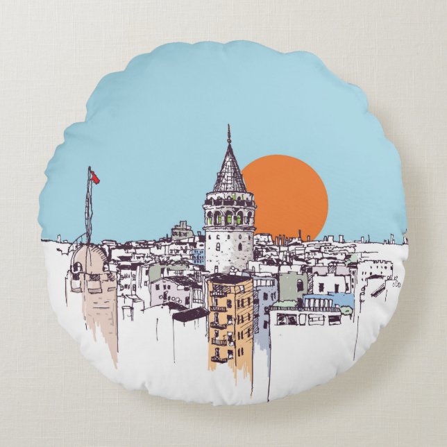 distriktet Galata Torn och Galata Beyoglu Istanb Rund Kudde (Framsidan)