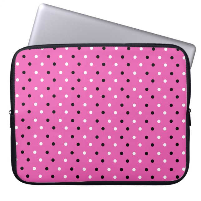 Disty Polka Dot Rosa Black White Laptop Sleeve (Framsidan)