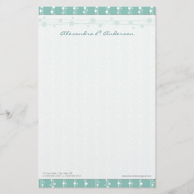 Dit och straw Aqua Blue Customized Stationery Brevpapper (Framsida)