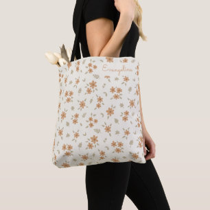 Ditsy Blommig Boho Vildblomma Neutral Beige Namn Tygkasse