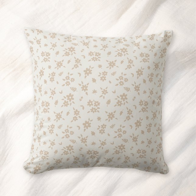 Ditsy Blommig Matt Neutral Mjuk Ljus Kräm Beige Kudde (Skapare uppladdad)