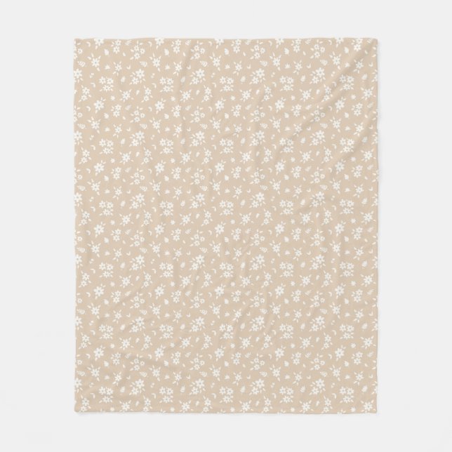 Ditsy Blommig Matt Neutral Mjuk Ljus Tan Taupe Fleecefilt (Framsidan)