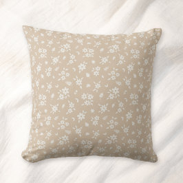 Ditsy Blommig Matt Neutral Mjuk Ljus Tan Taupe Kudde
