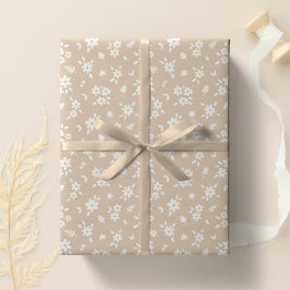 Ditsy Blommig Matt Neutral Mjuk Ljus Tan Taupe Presentpapper