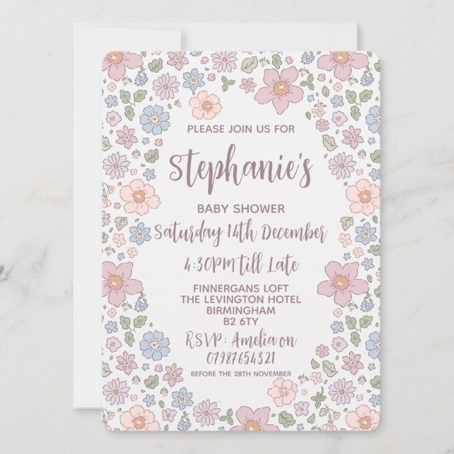 Ditsy Blommigt Baby Shower-inbjudningar. Inbjudningar (Framsida)