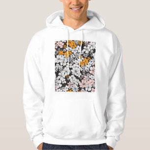 Ditsy-Blommigt: Färgfull Mörk Bakgrund. Hoodie