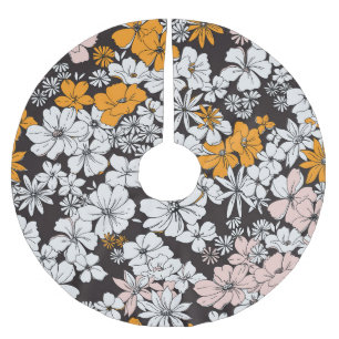 Ditsy-Blommigt: Färgfull Mörk Bakgrund. Julgransmatta Borstad Polyester
