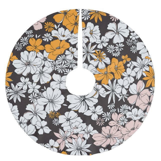 Ditsy-Blommigt: Färgfull Mörk Bakgrund. Julgransmatta Borstad Polyester (Framsidan)