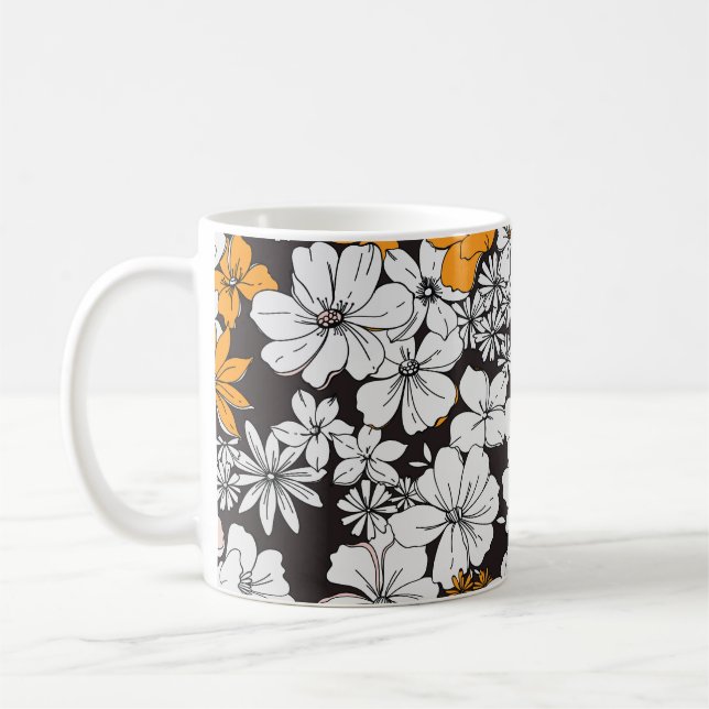 Ditsy-Blommigt: Färgfull Mörk Bakgrund. Kaffemugg (Vänster)